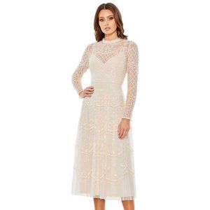 Sequined Illusion High Neck Midi Dress